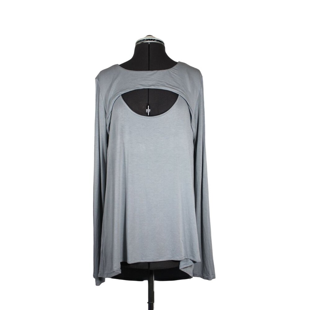 BCBGMaxazria women's peekaboo cutout long sleeve scoop neck harness top L